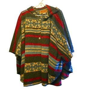 vintage Bear Ridge southwestern wool blend hooded poncho os